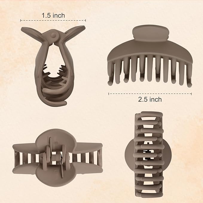 DEEKA 4 PCS 2.5 Inch Hair Claw Clips Double Row Teeth Matte Hair Jaw Clips Hair Barrettes Thick Medium Thin Hair Clips for Women (Beige,Brown,Black)