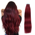 SUYYA Tape in Hair Extensions Burgundy 100% Real Remy Human Hair 16 inches 20pcs 40g/pack Straight Seamless Skin Weft Tape Human Hair Extensions(16 inches #Burgundy)