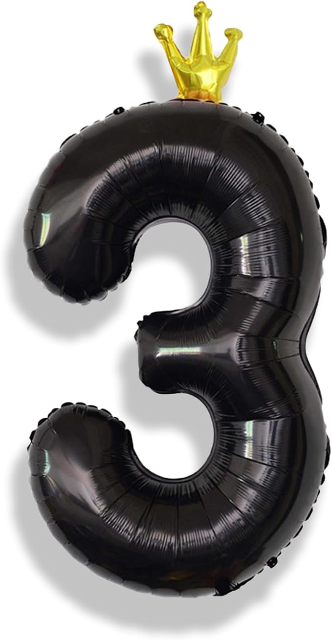 3rd Birthday Number Balloons for Girls, 40 Inch Black Foil Number Balloons by Isndare