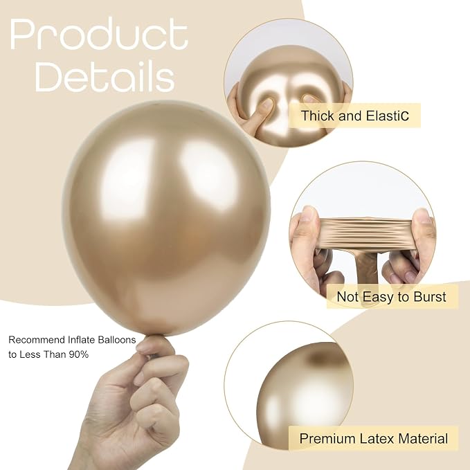 Ouddy Party 129Pcs Chrome Gold Balloons Different Sizes - Image 3