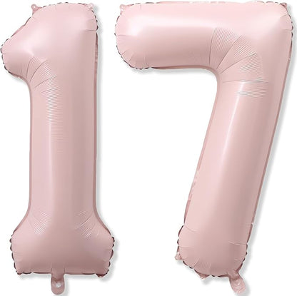 Pastel Pink 17 Balloon Number for Girls, Big Light Blush Pink Foil 1 & 7 Helium by KAINSY