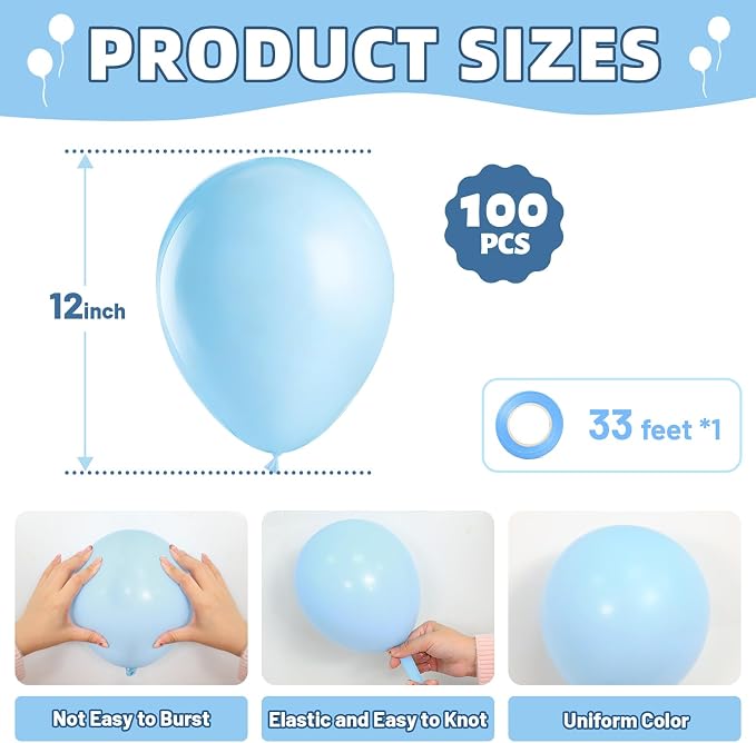 LOLStar Macaron Blue Balloons, 12 inch Latex | Graduation, Baby Shower - Image 2