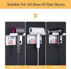 Hair Dryer Stand Holder Wall Mounted, New Upgrade Punching or Nails Free Glue Two Ways to Use,Blow Dryer Holder Rack Organizer for Dyson Supersonic Hair Dryer(White+Pink)