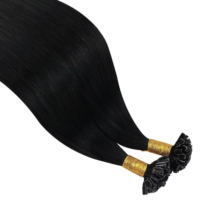 YoungSee U Tip Hair Extensions Black 24 Inch Utip Hair Extensions Human Hair Jet Black U Tips Hair Extension Real Human Hair Keratin Fusion Hair Extension for Long Hair 1g/s 50 Strands