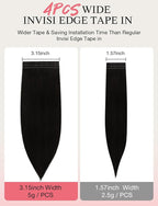 DOORES Invisi Edge Tape in Wide Hair Extensions Human Hair, Jet Black 4PCS Injection Tape ins 20g 22 Inch, Virgin Human 3 Inch Wide Injected Extensions Invisible