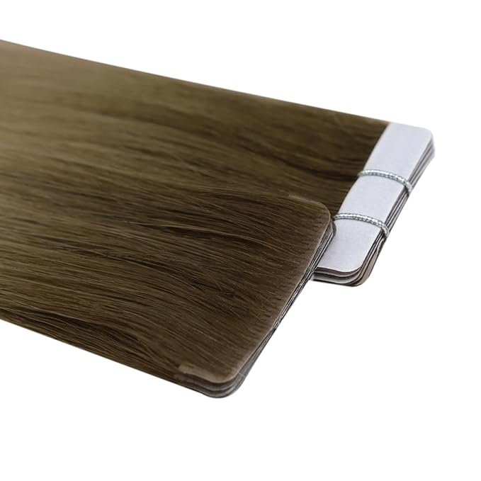 Full Shine Invisi Edge Tape in Hair Extensions Human Hair 24 Inch Color R3 Dark Brown to 8 Light Brown Machine Virgin Wire Hair Extensions Real Human Hair 12.5Grams 5Pcs for Casual Outings Add Length