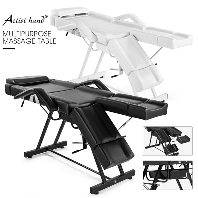 Artist hand Massage Table Facial Bed Massage Bed for Eyelash Extensions Salon Chair with Tray,Split Footrests(White)