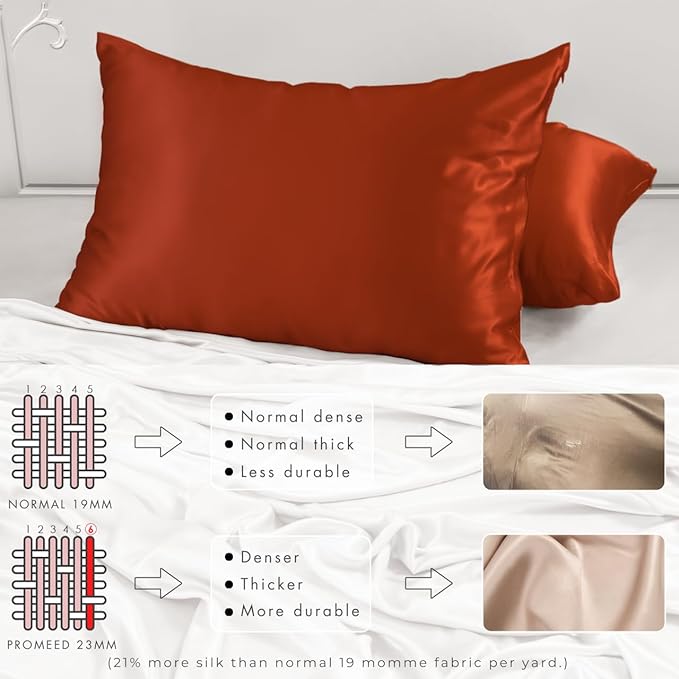 PROMEED 23 Momme Silk Pillowcase 2 Pack with Zipper, 3rd Gen Grade 6A+ 100% Mulberry Silk Pillow Case Set of 2, Cooling Pillow Cases for Hot Sleepers (King 20"x36", Dusk)