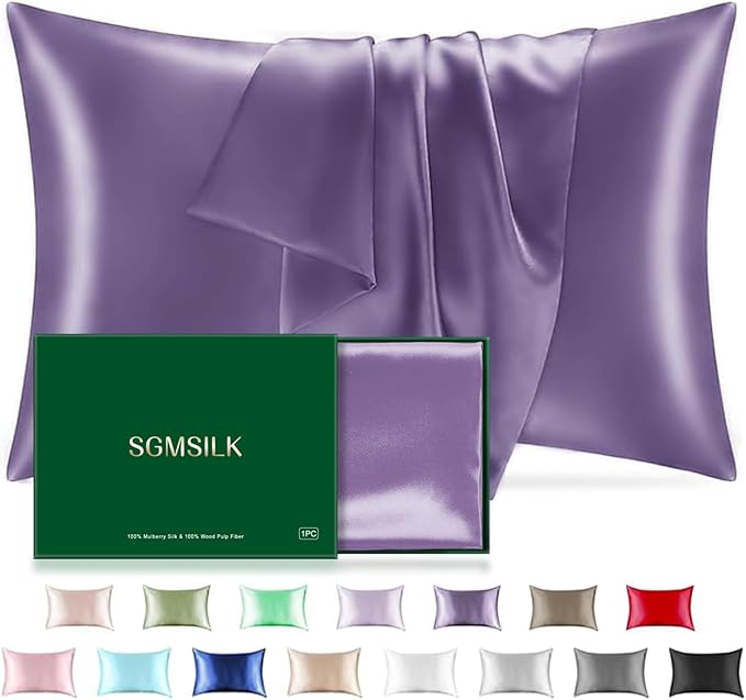Mulberry Silk Pillowcase for Hair and Skin, SGMSILK 22 Momme Natural Silk Pillow Cases with Zipper, 6A Soft and Smooth Single Sided Pure Silk Pillow Cover (Dark Purple, Queen 20"x30")