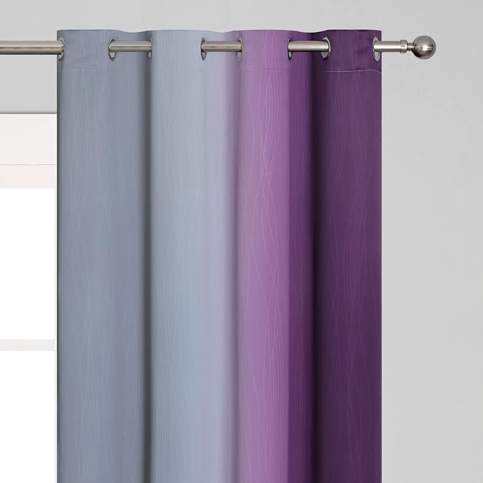 Ombre Purple and Gray Curtains 96 Inches Long, Total Blackout Curtains - Image 4