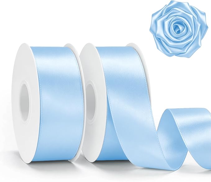KINGLAKE Light Blue Satin Ribbon – 1-1/2 Inch x 2 Rolls Baby Blue Ribbon by KINGLAKE