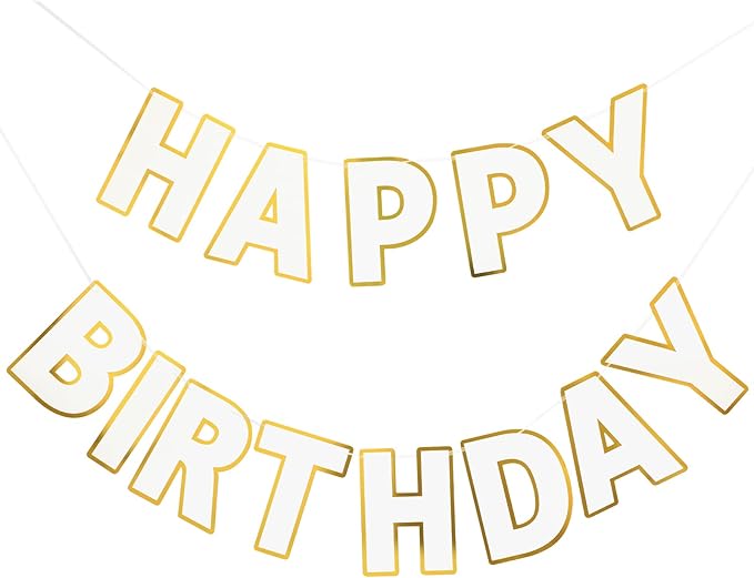 Pre-Strung Happy Birthday Banner White Party Decorations | adjustable cord by LITAUS