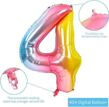 TONIFUL 40 Inch Rainbow Large Numbers Balloons 0-9, Number 4 Digital 4 Helium - Image 2