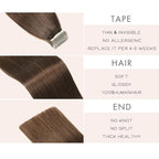 Tape in Hair Extensions Human Hair, 20pcs 16 Inch Dark Brown Remy Hair Extensions Straight Human Hair Tape in Extensions Skin Weft Tape Extensions Human Hair (4#,16 Inch)