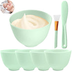 7Pcs Silicone Facial Mask Bowl DIY Face Mask Mixing Bowl for Home Salon Spa Face Skin Applicator Bowl, Green