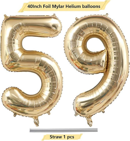 Light Gold Number 59 Foil Balloons 40 Inch White Gold 59 Mylar Balloon | 59th - Image 4