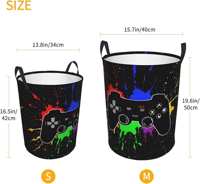 Gaming Theme Round Laundry Hamper Game Joystick Storage Basket Toys Clothes - Image 4