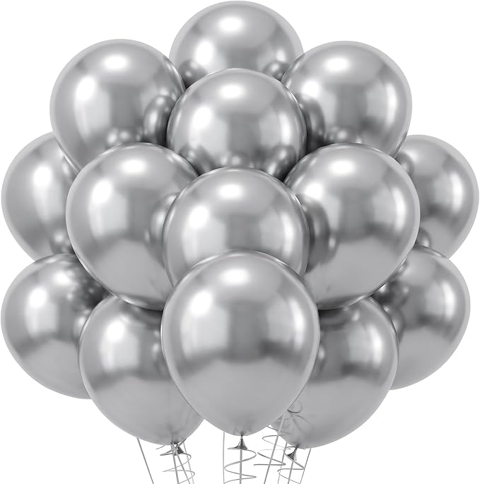 RUBFAC Silver Balloons 120pcs 12 Inch, 2026 International Football Game Decor by RUBFAC