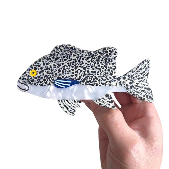 Novelty Grouper Fish Hair Clips,Cute Acetate Hair Clip,Big Claw Clips for Women,White