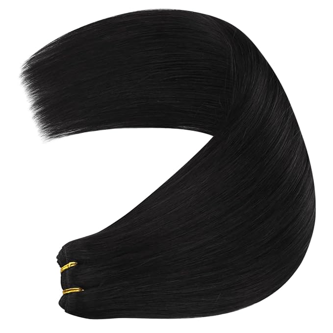 YoungSee Sew in Hair Extensions Black Human Hair Weft Extensions Straight Human Hair Extensions Sew in Jet Black for Natural Look 18Inch 100G