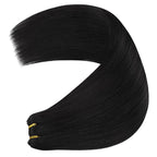 YoungSee Sew in Hair Extensions Black Human Hair Weft Extensions Straight Human Hair Extensions Sew in Jet Black for Natural Look 18Inch 100G