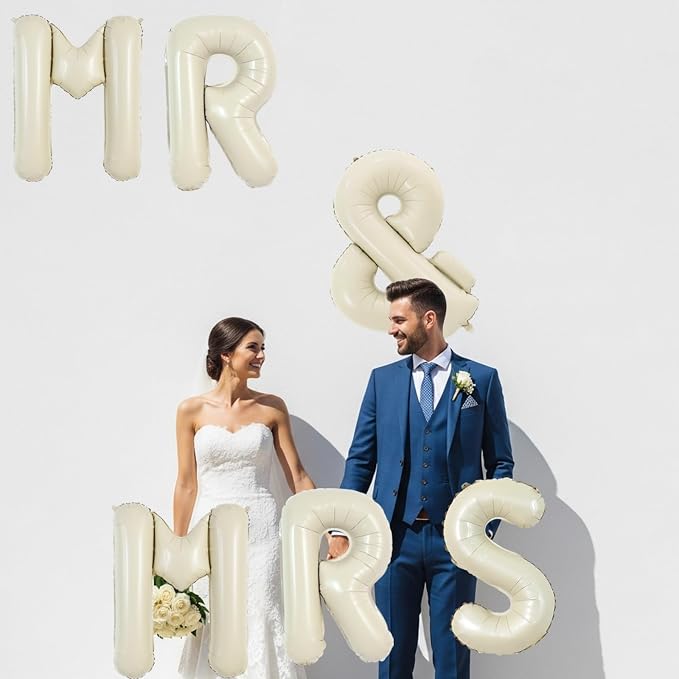 TONIFUL 40 Inch Big Cream White MR & MRS Balloons Large Ivory White Mr and Mrs - Image 3