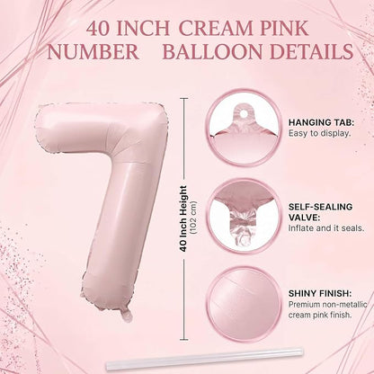 Soft Pink Number 17 Balloon 40 Inch, Pastel Foil Digits Theme Party Supplies - Image 4