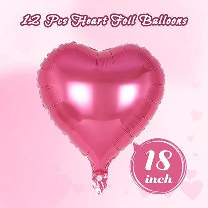 12 Pcs Deep Pink Heart Balloons, 18 Inch Heart Foil Balloons Love Balloon - Image 2