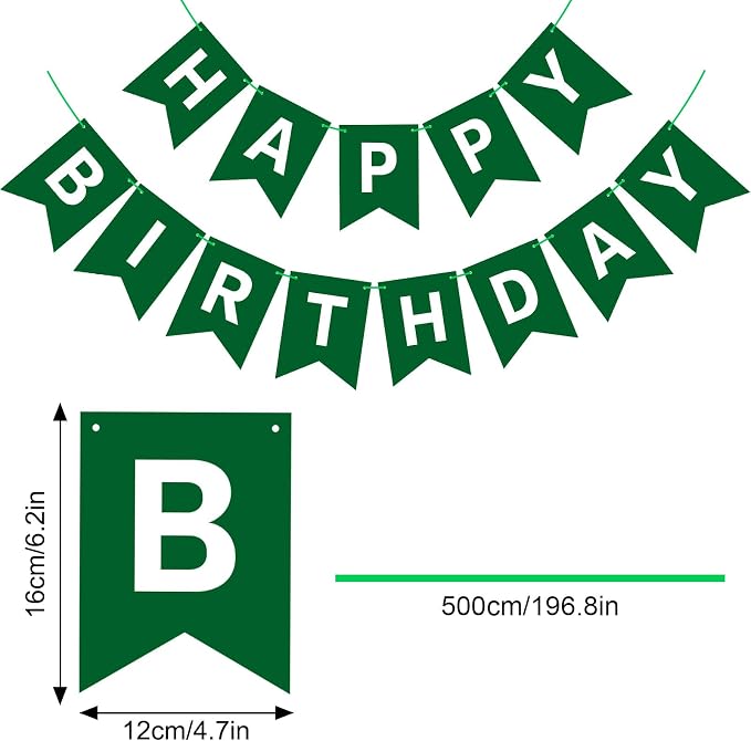 Hooqict Happy Birthday Banner Dark Green Birthday Party Decorations Green Party - Image 2