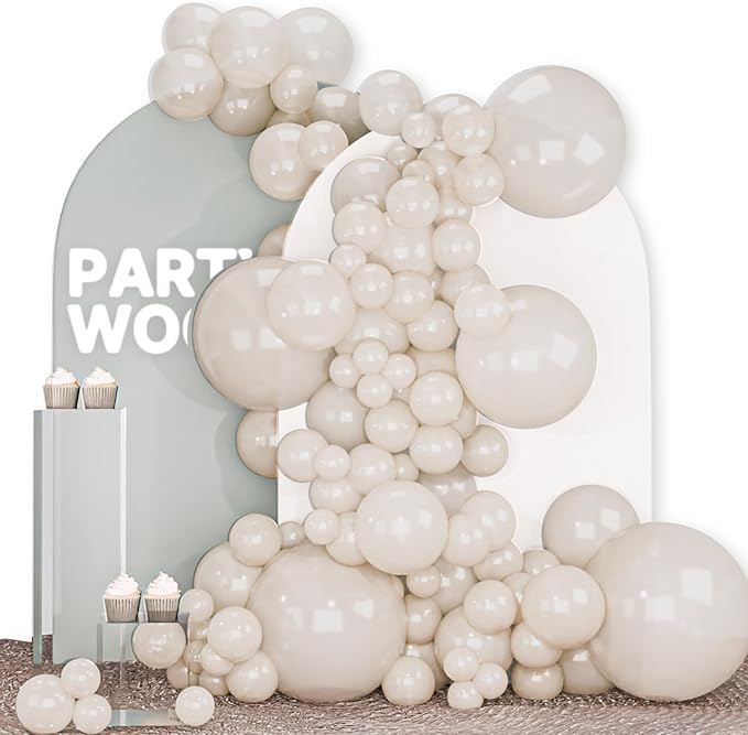 PartyWoo Pearl Sand Balloons 140pcs White Beige Cream Ivory Color | Different by PartyWoo