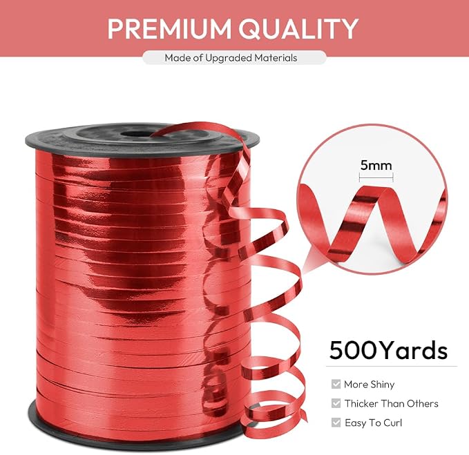 Red Curling Ribbon, 1/5" Wide x 500 Yards Christmas Curling Ribbons - Image 2
