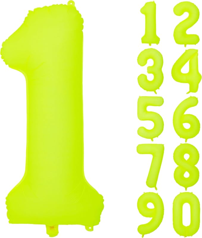 40 IN Fluorescent Yellow Number 1 Balloon Neon Yellow 1 Foil Balloon | by YOIOZAIZAI