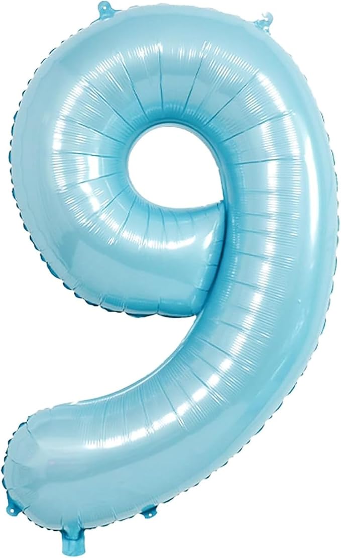 40 Inch Light Blue Number 9 Balloon | Foil 9 Birthday Balloon by GLASNES