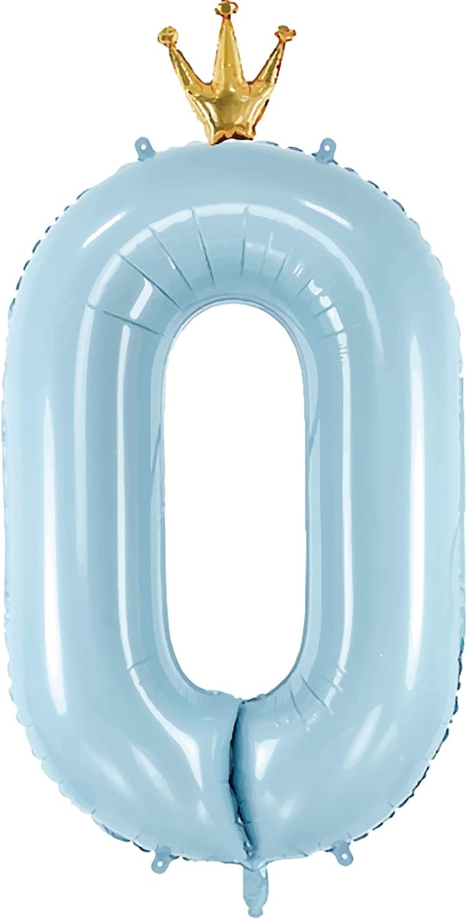 Number 0 Foil Balloon with Crown, 40-Inch Light Blue | Light blue number 0 foil by GifloonOfficial