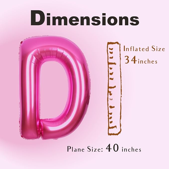 SUWEN 40 Inch Hot Pink Large D Letter Balloons Big Foil Helium Letter A-Z | - Image 5