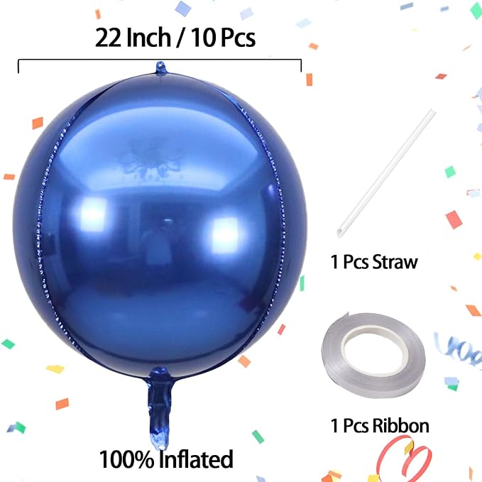 10 Pcs 22 Inch Navy Blue Mylar Balloons, Large 4D Giant Round Foil Balloon Big - Image 4