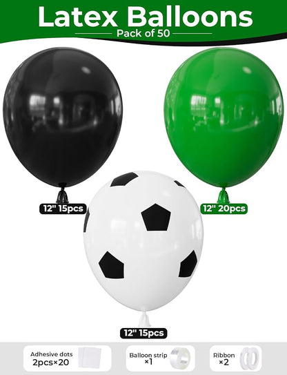 Soccer Balloons, Birthday Party Decor | Green and Black Soccer Printed Latex - Image 2