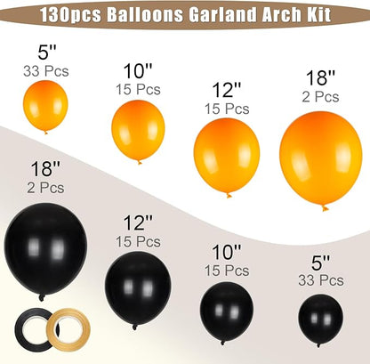 130pcs 18 12 10 5 Inch Black and Orange Balloons Garland Arch Kit | Different - Image 2