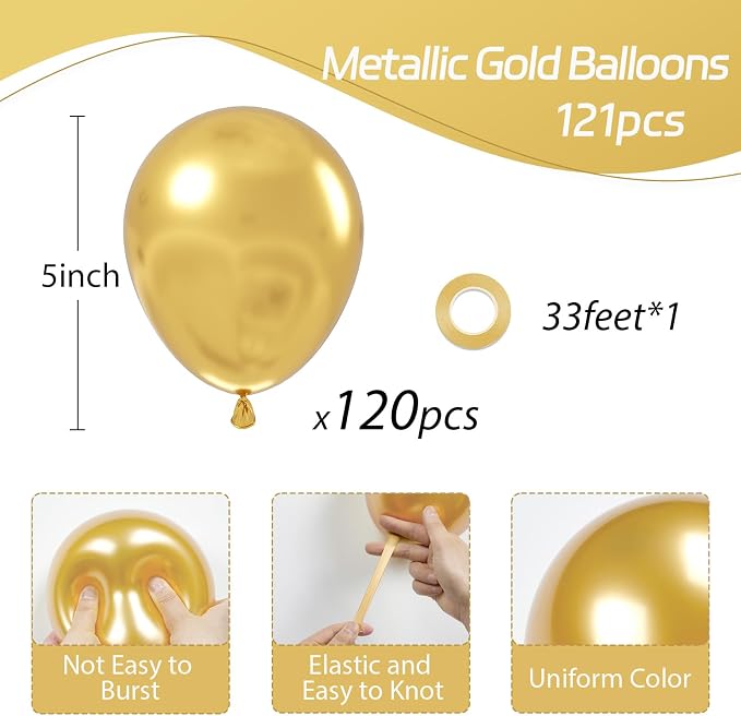 Awenztech 120pcs 5 inch Metallic Gold Latex Balloons | Graduation, Engagement - Image 2