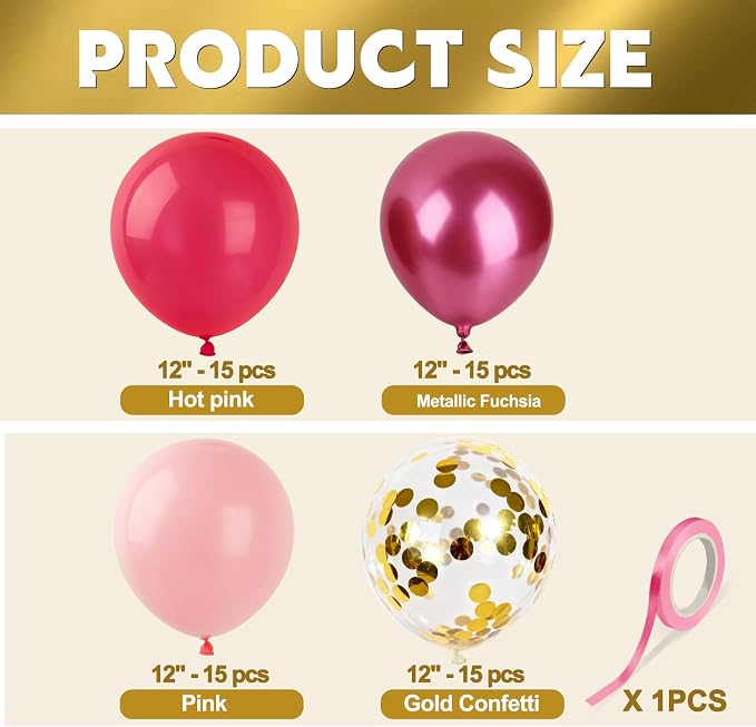 Hot Pink Balloons 60Pcs 12 Inch Confetti Latex Balloons - Image 2