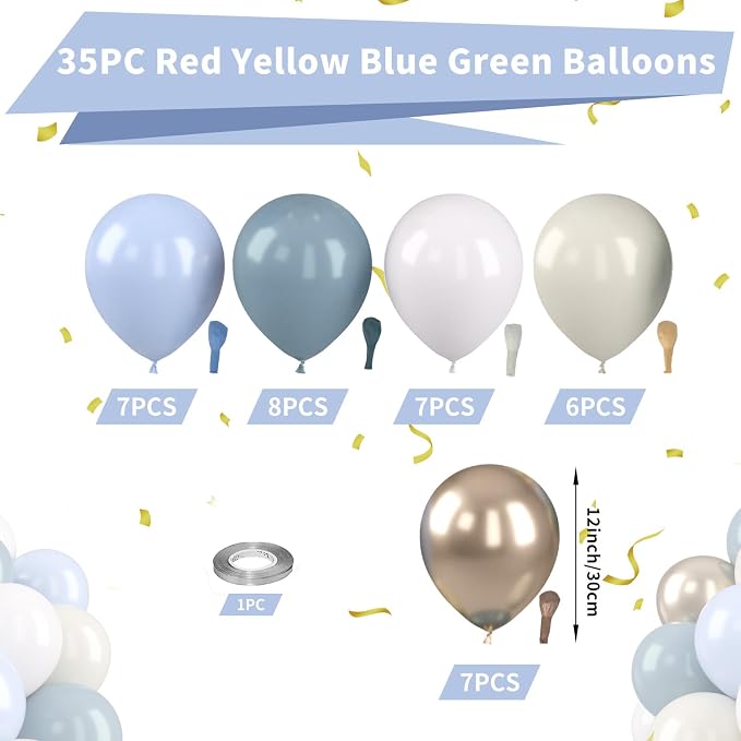 Dusty Blue Balloons, Dusty Blue and Gold Balloons, Baby Shower Balloon Fog - Image 2