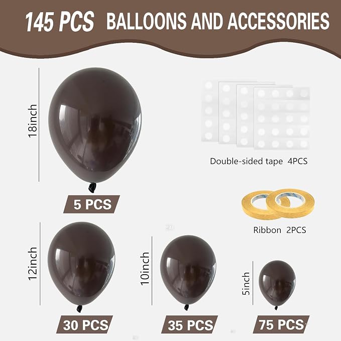 Dark Brown Balloons 145pcs Different Sizes 18 12 10 5 Inch Boho Brown Garland - Image 2