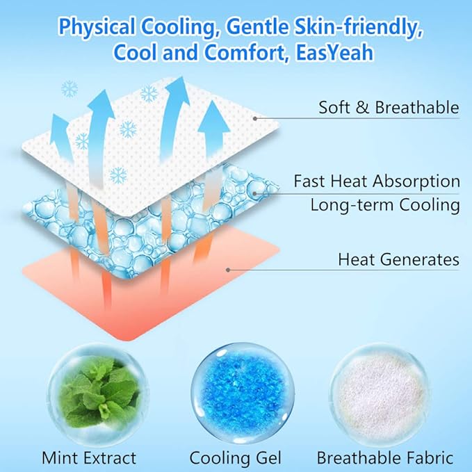 16 Sheets Baby Cool Pads for Kids Fever Discomfort & Pain Relief, Cooling Relief Fever Reducer, Soothe Headache Pain, Pack of 16