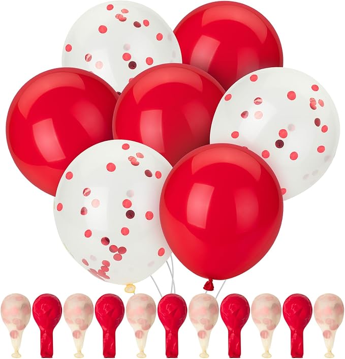 Mr. Pen- Red Confetti Balloons, 12 Inch, 54 Pack | Latex Balloons by MrPen
