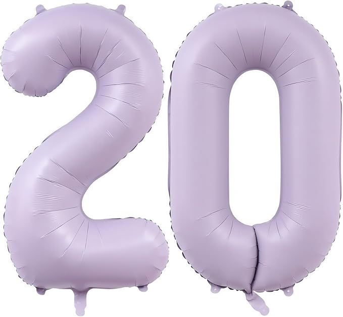 Pastel Purple 20 Number Balloons, 40 Inch Light Purple 20 Balloons Large Helium by BBPOOL