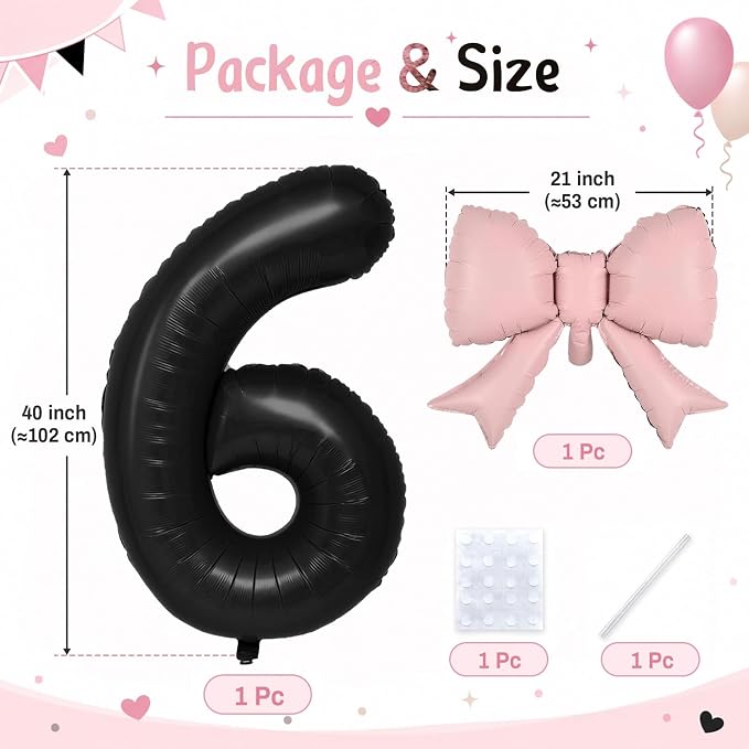 40 Inch Black Number 6 Balloon - Image 2
