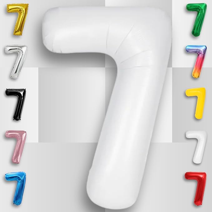 White Number Balloon 7 Mylar Foil Balloons 32 inch - Image 6