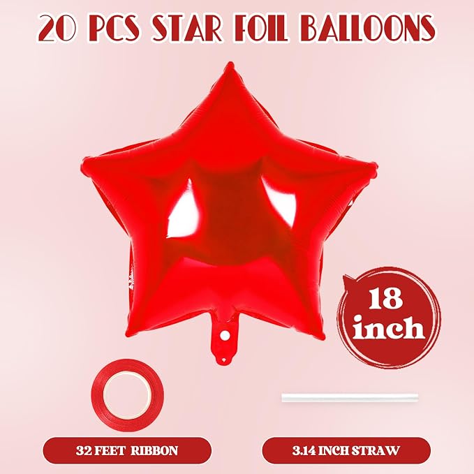 20 Pcs Star Balloons, 18 Inch Red Star Foil Balloons, Stars Shaped Balloon - Image 2