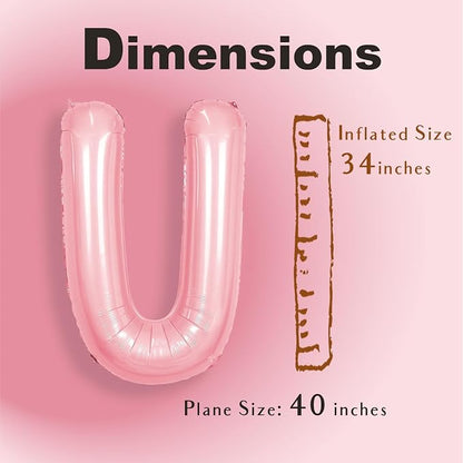 SUWEN 40 Inch Pink Large U Letter Balloons Big Foil Helium A-Z | Jumbo Mylar - Image 2