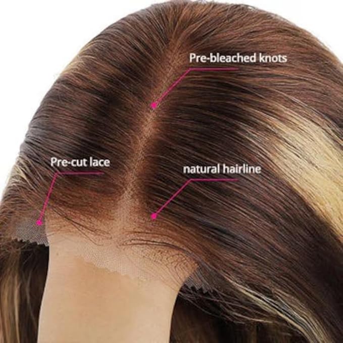 YIROO Bye Bye Knots Glueless Wig Highlight Ombre Chestnut Brown Loose Wave Lace Front Wig Pre Plucked Pre Bleached Pre Cut 7x5 HD Lace Closure Wig Put on and Go Ready to Wear Wig 150% Density 18inch